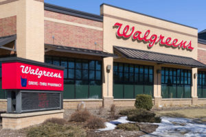Storefront of brick-faced Walgreens location