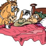 Cartoon of Sick Monkey and Horse Doctor Doing Check-Up