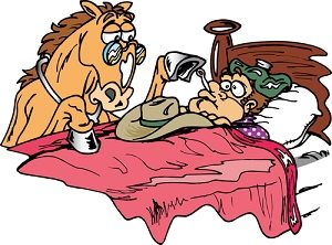 Cartoon of Sick Monkey and Horse Doctor Doing Check-Up