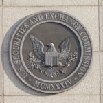 Securities and Exchange Commission building with logo zoomed in
