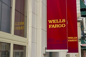 Wells Fargo Bank Banners on Side of Building