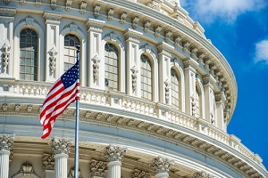 capital dome with American flag in front